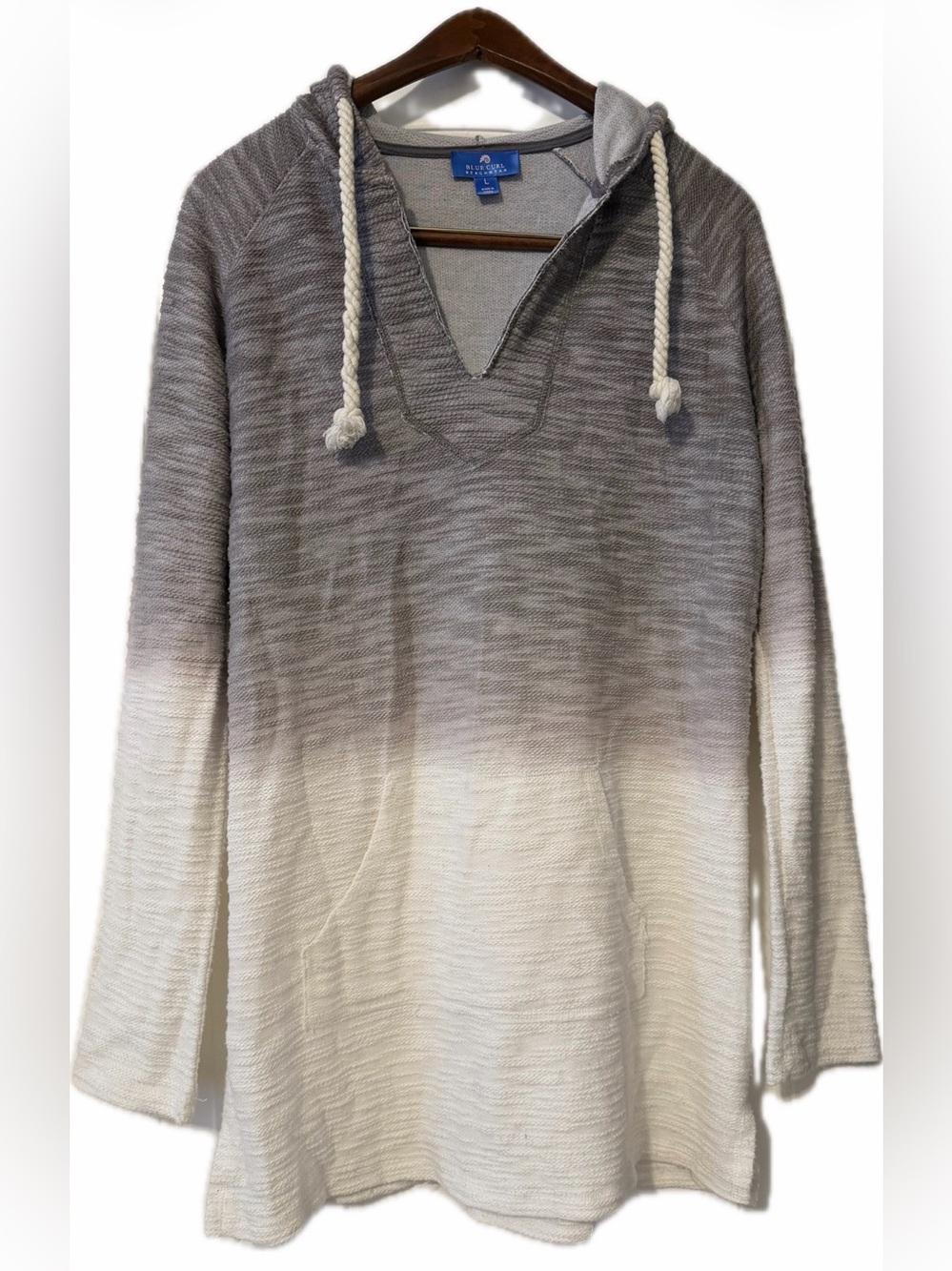 Blue Curl Beachwear Women's Gray & White Ombré Hoodie Sweater Sz L NWOT